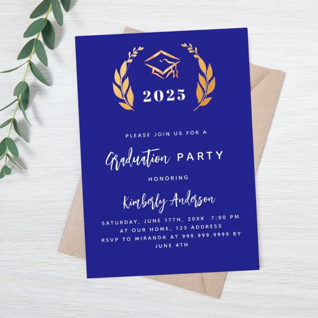 Invitation Naby lauréat d'or bleu couronne 2025 Graduation Pa (Créateur téléchargé)