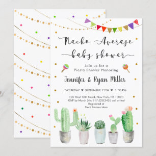 Invitation Nacho Baby shower moyen Gold Fiesta Cactus