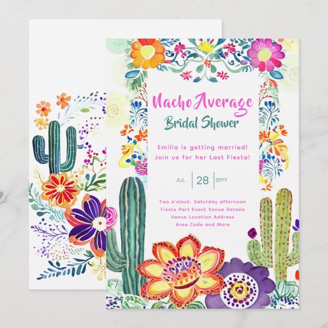 Invitation Nacho Fête des mariées moyenne Dernière Fiesta (Devant / Derrière)