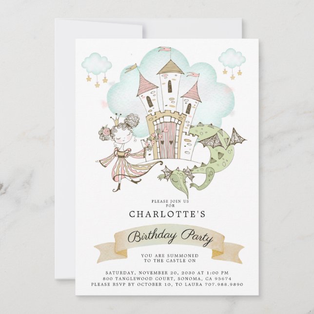 Invitation Naissance de la princesse Watercolor (Devant)