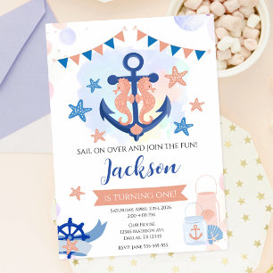 Invitation Naissance Petit Marin Garçon Ancre Marine Nautique