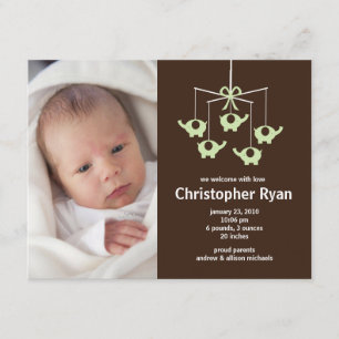 Invitation Naissance verte Annoucement de bébé d'éléphants