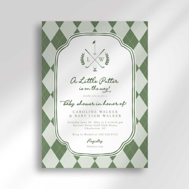 Invitation Name Crest Little Putter on Way Golf Baby Shower (Créateur téléchargé)