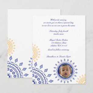 Invitation Namkaran bleu et bébé jaune appelant des