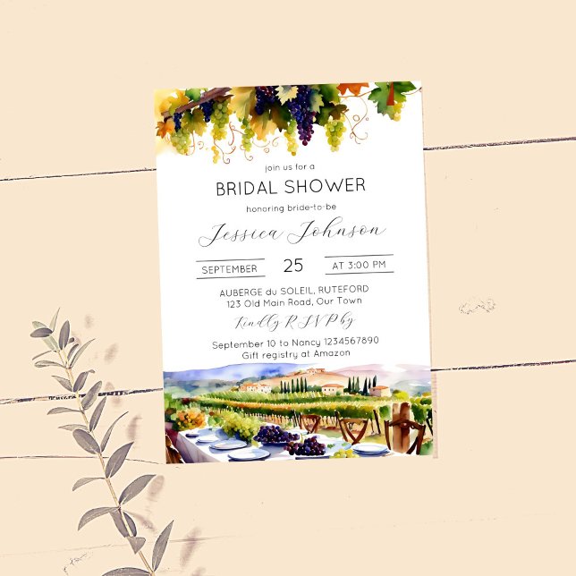 Invitation Napa Valley vignoble aquarelle douche nuptiale (Vineyard themed bridal shower editable template invitation instant digital download watercolor vines)