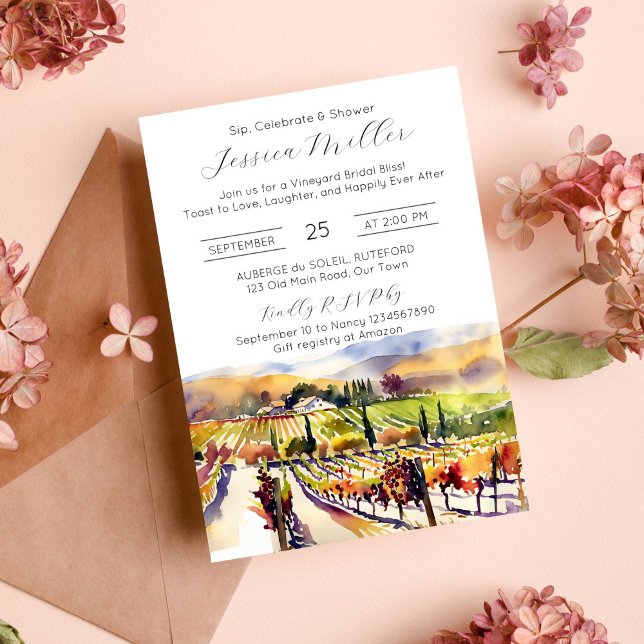 Invitation Napa Valley vignoble aquarelle douche nuptiale (Vineyard wine themed bridal shower template invitation instant download Napa valley watercolor fall)