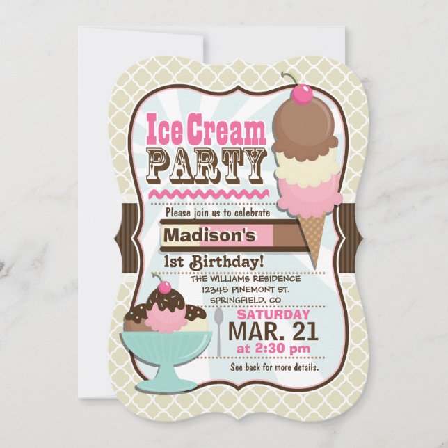 Invitation Napolitaine Crème de glace fête d'anniversaire pou (Devant)
