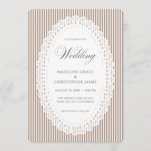 Invitation Nappe de mariage en dentelle à rayures marron et m