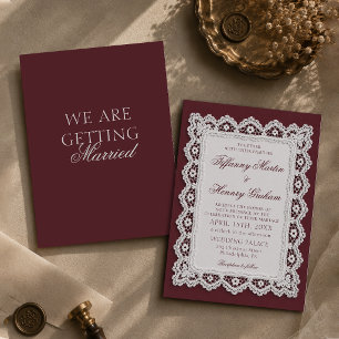 Invitation Nappe en dentelle d'argent vieil or mariage bordea
