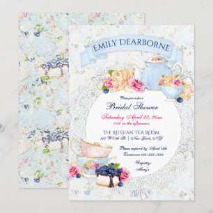 Invitation Nappe en dentelle pour thé à l'aquarelle