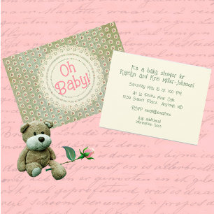 Invitation Nappe rose personnalisée de style vintage vert fum
