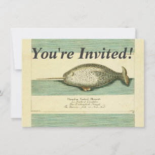Invitation Narwhal Antique Baleine Aquarelle Art scientifique