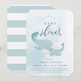 Invitation Narwhal Aquarelle Baby shower Garçon bleu