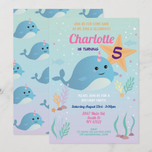 Invitation Narwhal Birthday Party Pool Plage Nage Narwhal