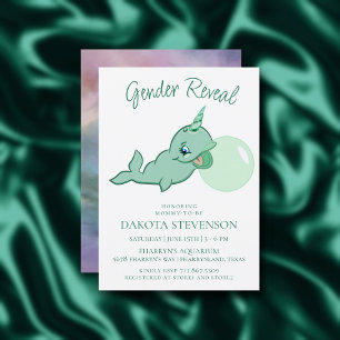 Invitation Narwhal Green   Cute Mint Chibi Cartoon Bubble Gum