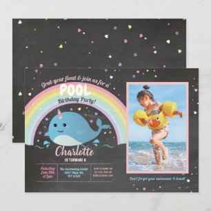 Invitation Narwhale Photo Pool Party Birthday Flottant Narwha