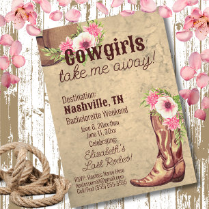 Invitation Nashville Bachelorette Floral Rose Cowgirl