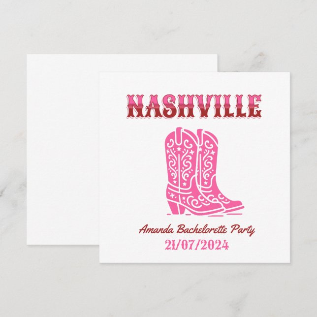 Invitation nashville bachelorette party pink cowgirl (Devant / Derrière)
