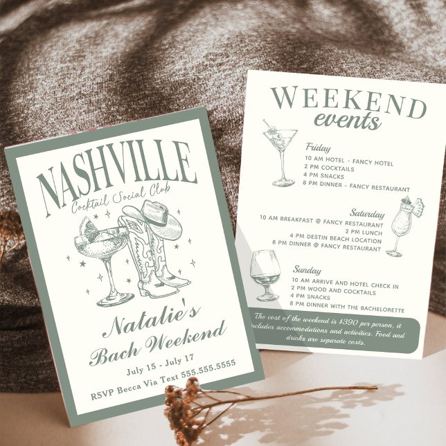 Invitation Nashville Bachelorette Rodeo Cocktail Itinéraire (Créateur téléchargé)