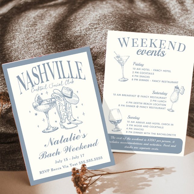 Invitation Nashville Bachelorette Rodeo Cocktail Itinéraire (Créateur téléchargé)