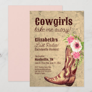 Invitation Nashville Bachelorette Russe Rose Cowgirl