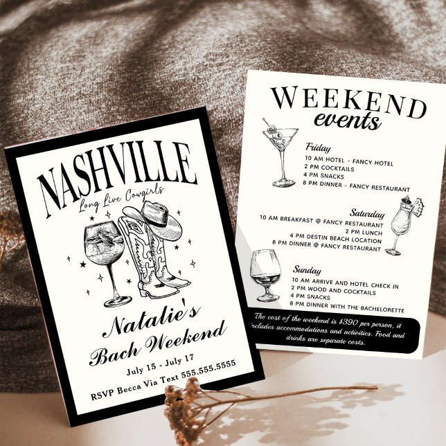 Invitation Nashville Bachelorette Social Cocktail Itinéraire (Créateur téléchargé)