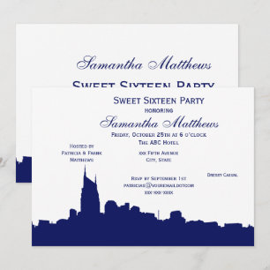 Invitation Nashville Black Skyline Silhouette Sweet 16 Bleu