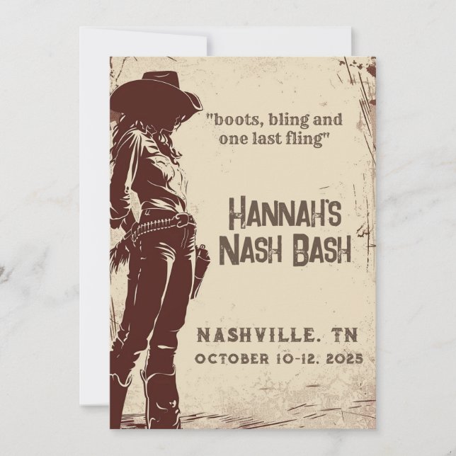 Invitation Nashville Boots and Bling Bachelorette (Devant)