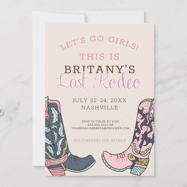 Invitation Nashville Dernier Rodeo Bachelorette Weekend Party (Devant)