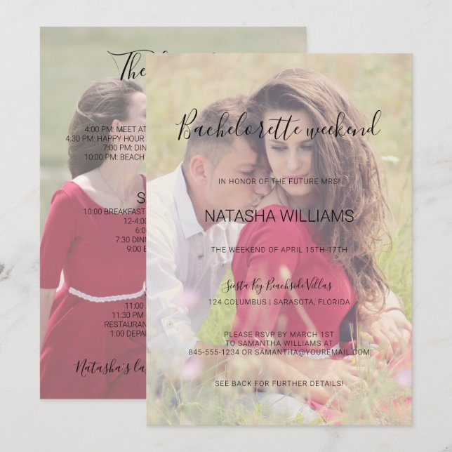 Invitation Natasha 2 Photo Bachelorette Week-end & Itinéraire (Devant / Derrière)