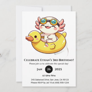 Invitation Natation Axolotl Amusants Anniversaire