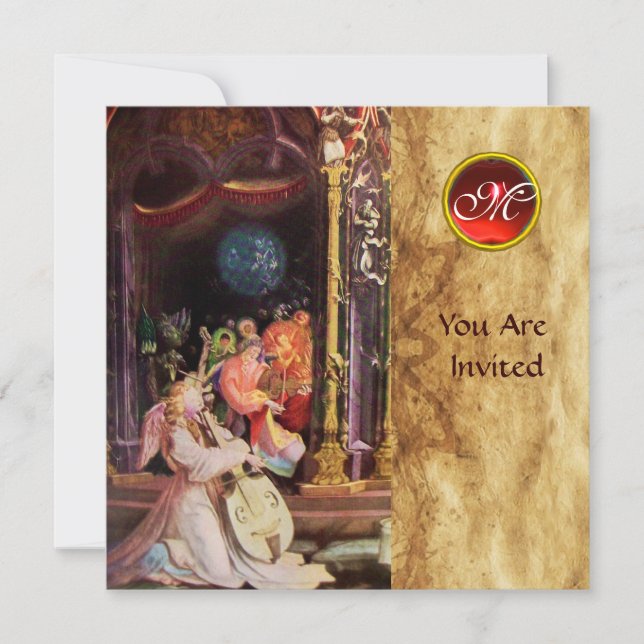 INVITATION NATIVITÉ AVEC ANGELS - MAGIE DU MONOGRAMME DE NOËL (Devant)