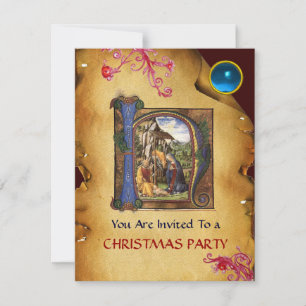Invitation NATIVITÉ CHRISTMAS PARCHEMENT DE FÊTE Monogramme