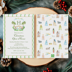 Invitation Nativité de l'eau Monogramme Crest Noël