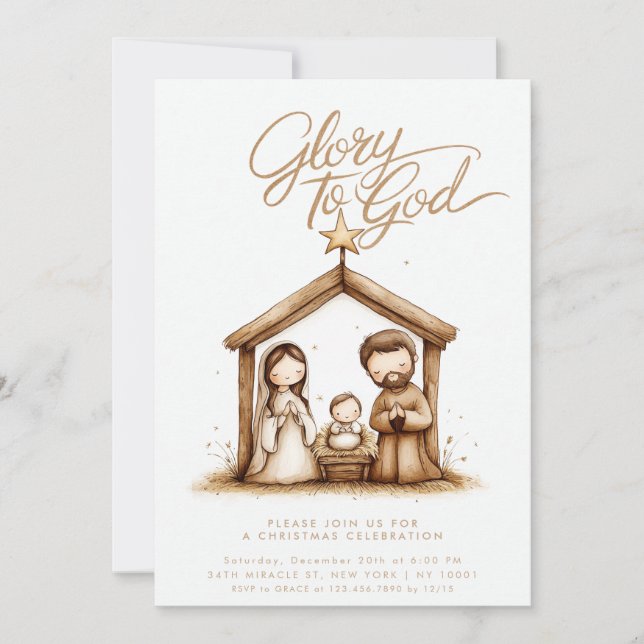 Invitation Nativité Manger Baby Jesus Noël religieux (Devant)