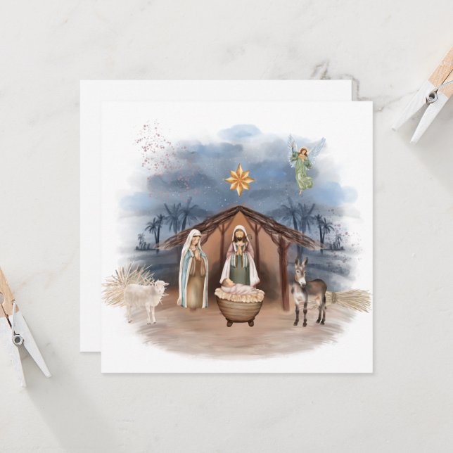 Invitation Nativité religieuse de Noël Naissance Jésus Baptêm (Devant/Arrière en situation)