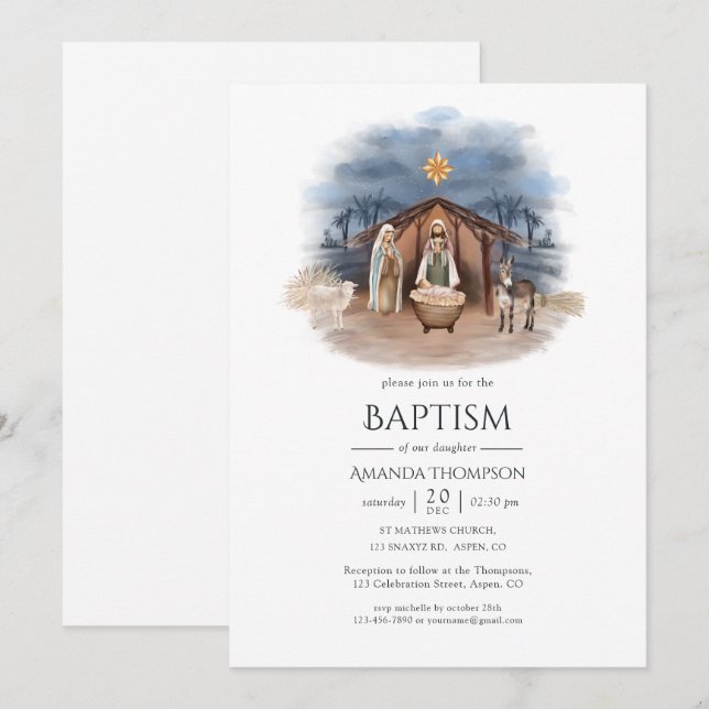Invitation Nativité religieuse de Noël Naissance Jésus Christ (Devant / Derrière)