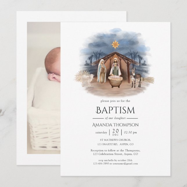 Invitation Nativité religieuse de Noël Naissance Jésus Photo (Devant / Derrière)