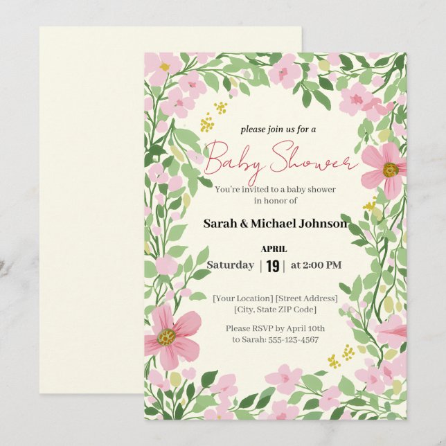 Invitation Natural Garden Baby Shower (Devant / Derrière)