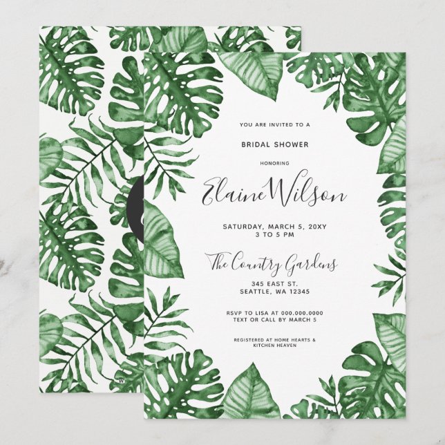 Invitation Nature botanique Fête des mariées de verdure tropi (Devant / Derrière)
