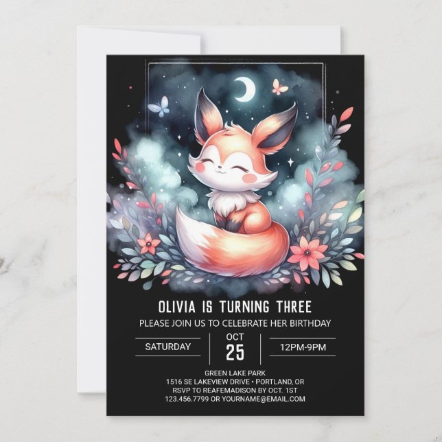 Invitation Nature Dreamy Fox Anniversaire numérique (Devant)