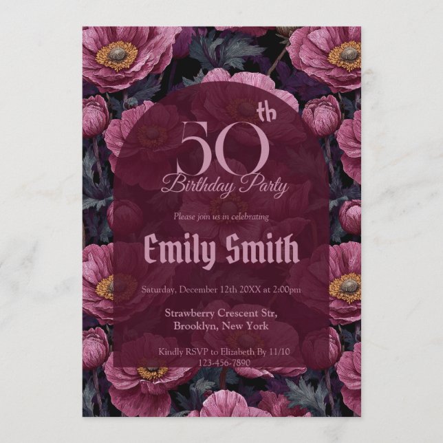 Invitation Nature Inspired Anemones Flower 90Th Birthday (Devant)