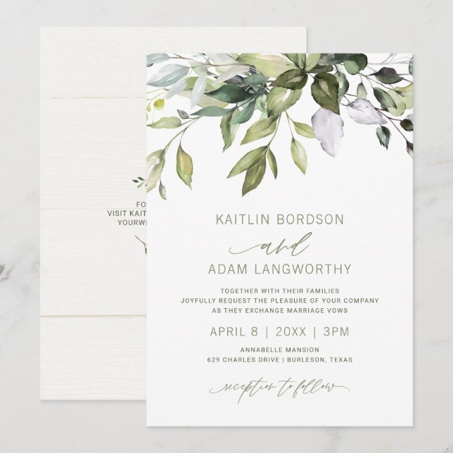 Invitation Nature Mariage Botanique Verdure Aquarelle (Devant / Derrière)