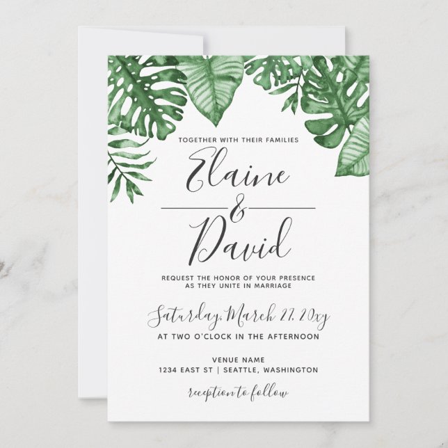 Invitation Nature tropicale rustique Mariage de verdure botan (Devant)