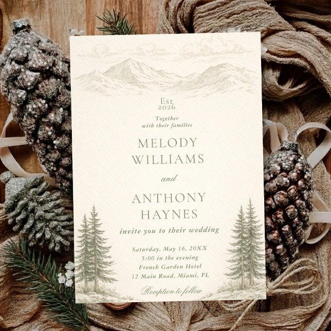 Invitation Nature Wedding with Pine Trees Mountain Landscape (Créateur téléchargé)