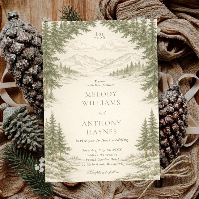 Invitation Nature Wedding with Pine Trees Mountain Landscape (Créateur téléchargé)