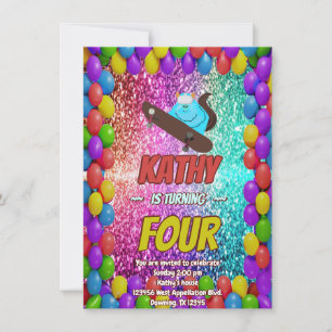 Invitation Naughty Squirrel Skateboard Anniversaire Invitatio