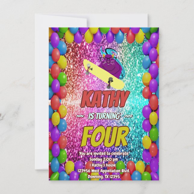 Invitation Naughty Squirrel Skateboard Anniversaire Invitatio (Devant)