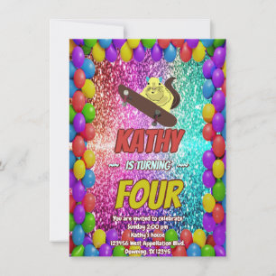 Invitation Naughty Squirrel Skateboard Anniversaire Invitatio