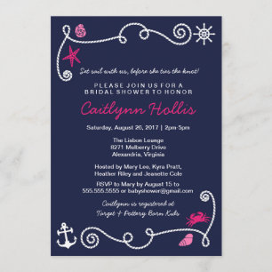 Invitation Nautical Beach Navy et rose nuptiale ou Baby showe